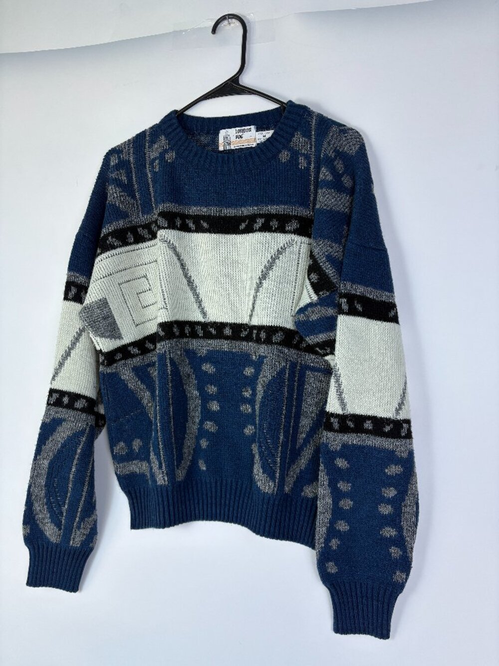 Vintage London Fog Geometric Knit Sweater USA Wool Blend Medium